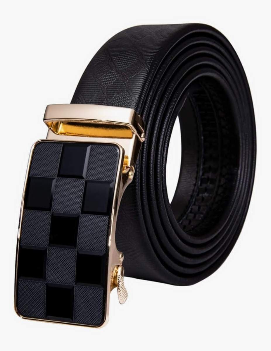 Luxury Designer Patterned Belt with Gold Automatic Buckle