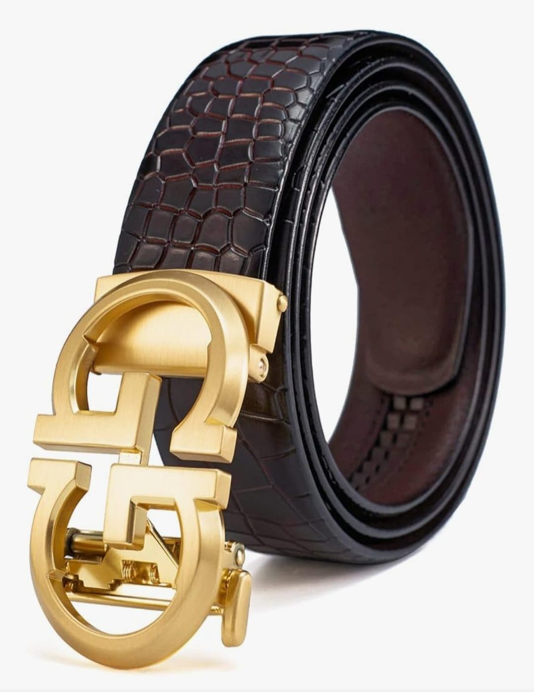 Luxury Designer Patterned Belt with Gold Automatic Buckle